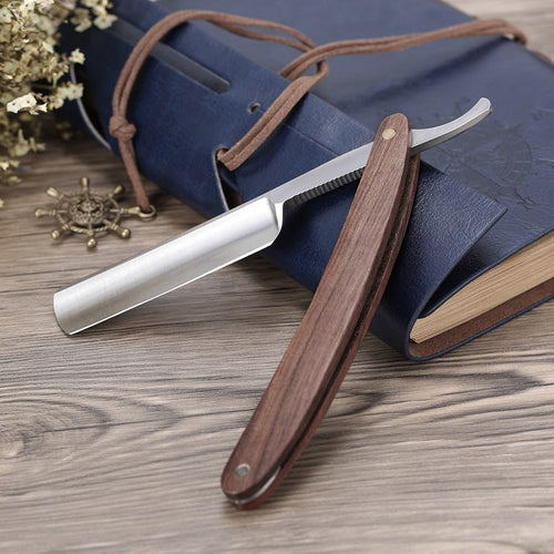 Vintage Retro Wooden Straight Edge Barber Razor Stainless Steel Blade Folding Shaving Knife Hair Remover Tool for Man