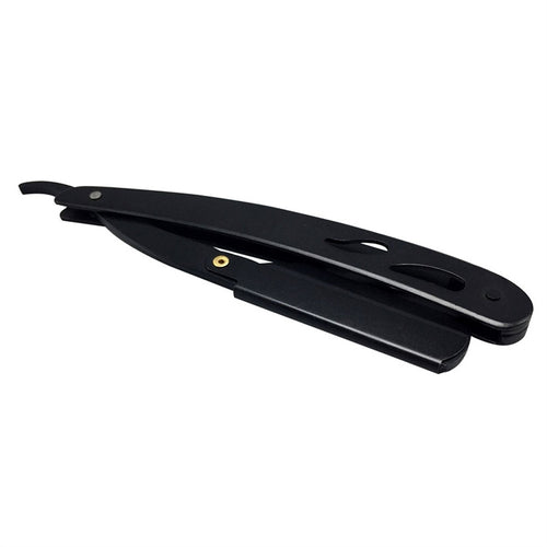 Stainless Steel Safety Folding Razor Vintage Professional Straight Edge Razor for Barber (Black)
